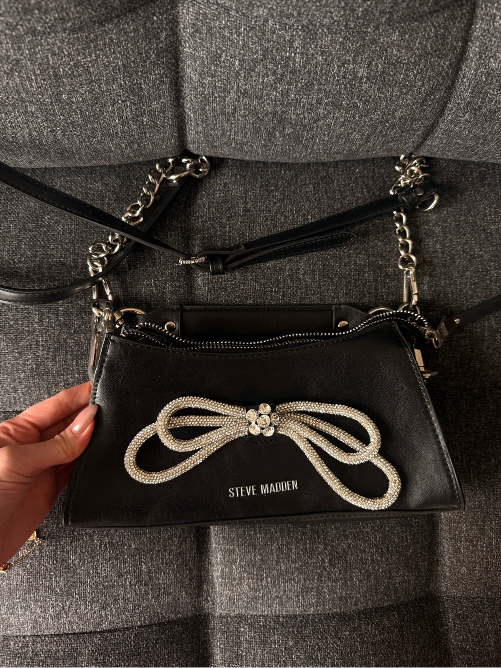 Steve Madden - Black Rhinestone Bow Shoulder Bag
